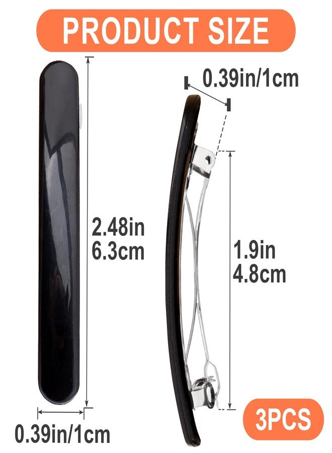 Winsyison 3pcs French Hair Clips for Women, Oval Curved Glossy Barrettes, Non-Slip Tortoise Shell Hairpins Styling Tool for Long Short Straight Curly Wave Hair- Black & White & Amber - Image 2