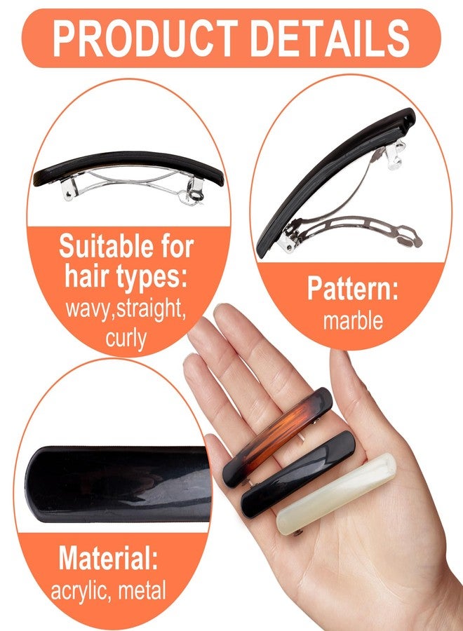 Winsyison 3pcs French Hair Clips for Women, Oval Curved Glossy Barrettes, Non-Slip Tortoise Shell Hairpins Styling Tool for Long Short Straight Curly Wave Hair- Black & White & Amber - Image 3