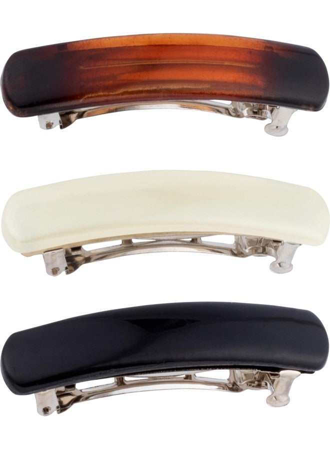 Winsyison 3pcs French Hair Clips for Women, Oval Curved Glossy Barrettes, Non-Slip Tortoise Shell Hairpins Styling Tool for Long Short Straight Curly Wave Hair- Black & White & Amber - Image 1