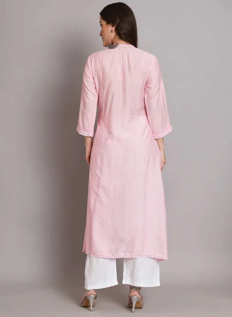 Alaya Hand Embroidered Chikankari A-Line Chanderi Cotton Angarkha Kurta-AL3667