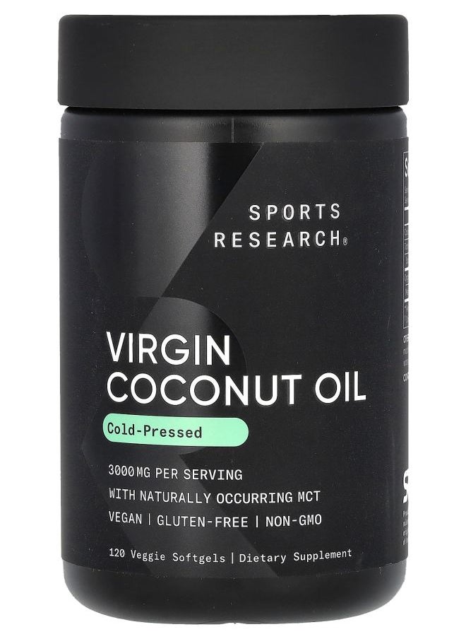 SPORTS RESEARCH Virgin Coconut Oil Cold Pressed 3000 mg 120 Veggie Softgels (1000 mg per Softgel) 