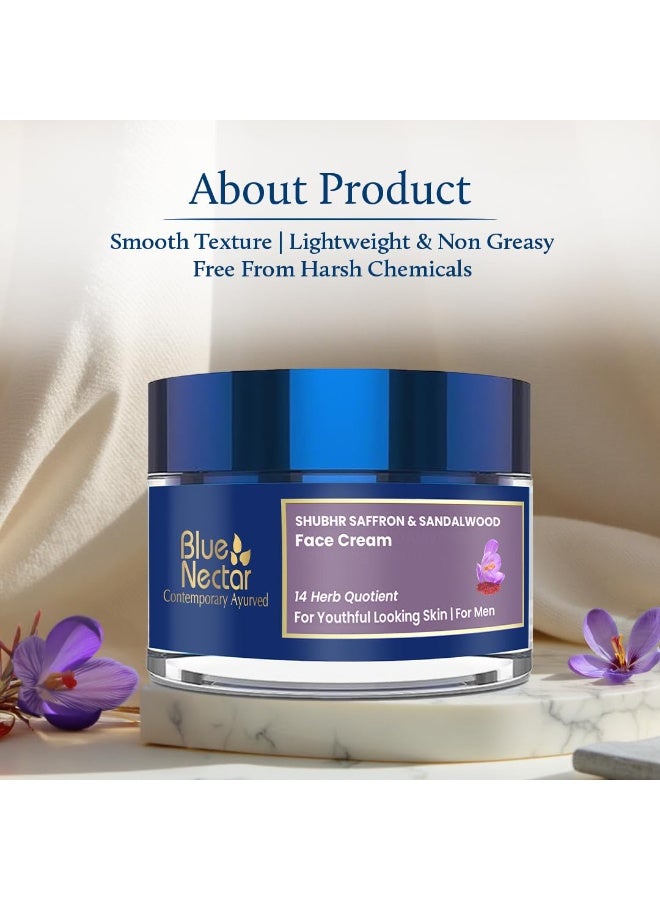 Blue Nectar Shubhr Saffron  & Sandalwood  Cream for Men| Skin Brightening & Anti Aging Cream | Day & Night Men Face Cream for Daily Use | Natural Moisturizer for Skin Glow (14 Herbs, 50g) - Image 2