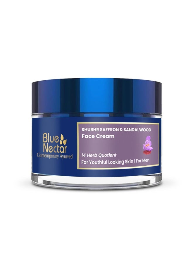 Blue Nectar Shubhr Saffron  & Sandalwood  Cream for Men| Skin Brightening & Anti Aging Cream | Day & Night Men Face Cream for Daily Use | Natural Moisturizer for Skin Glow (14 Herbs, 50g) - Image 1