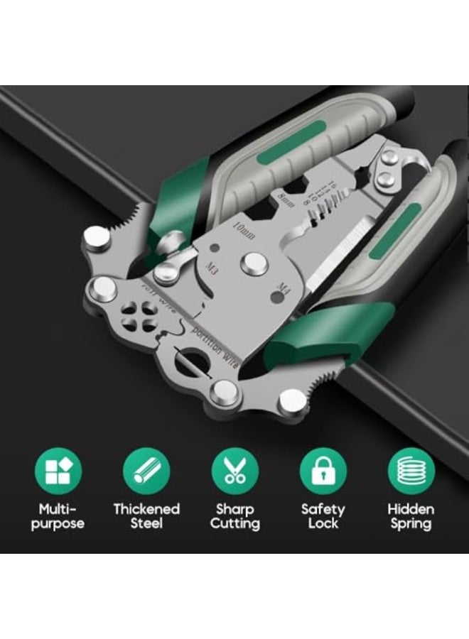 18 في 1 قاطع سلك قابل للطي، أداة قطع الأسلاك متعددة الوظائف من AZONEE، كماشة لقص وتعرية وسحب الأسلاك - أداة كهربائي (أخضر، 2 قطعة) - Image 3