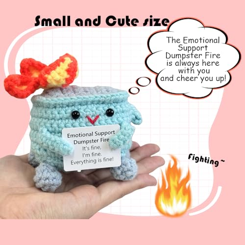 Rovyfota Emotional Support Crochet Dumpster Fire with Positive Card Cute Room Decor Knitted Toys Funny Crochet Support Buddies Gifts for Friends (Blue) - Image 5