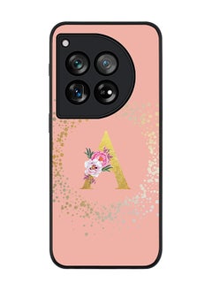 Stylizedd Rugged Black Edge Case for OnePlus 12, Slim fit Case Thin Cover -  Custom Monogram Initial Letter Floral Pattern Alphabet - A  (Rose Pink )  - Image 1