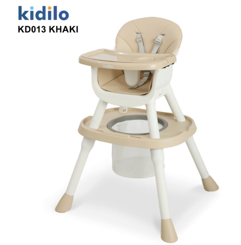 كيديليو كرسي طعام للأطفال Kidilo KD013 بنظام 2 في 1 يتحول إلى طاولة للأطفال الصغار | صينية إطعام قابلة للإزالة مع حامل أكواب | حزام أمان خماسي النقاط | مقعد سهل التنظيف | سلّة تخزين | قواعد مانعة للانزلاق | تركيب سريع وسهل - Image 1