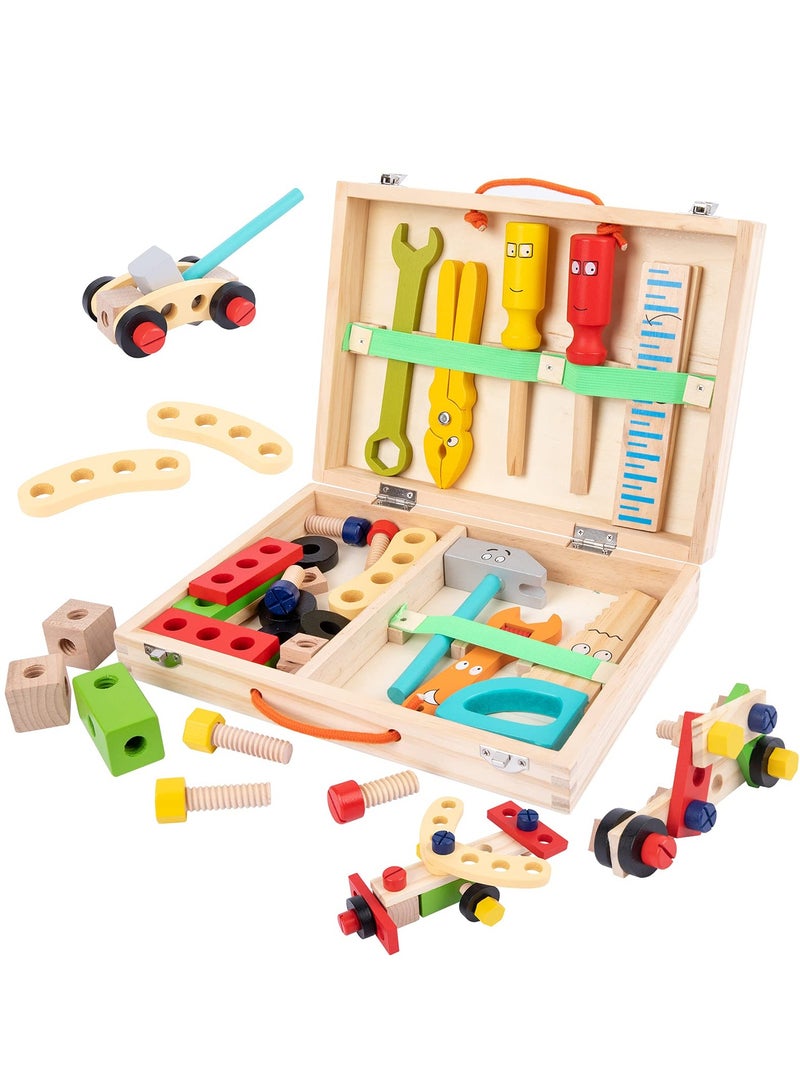 TOY GARDEN Wooden Tool kit for Kid Wooden Tool Box with 35pcs Wooden Tool Kit for Kids Educational Construction Toy Building Toy Set Creative DIY Gift Idea for Toddlers Boys and Girls - Image 1