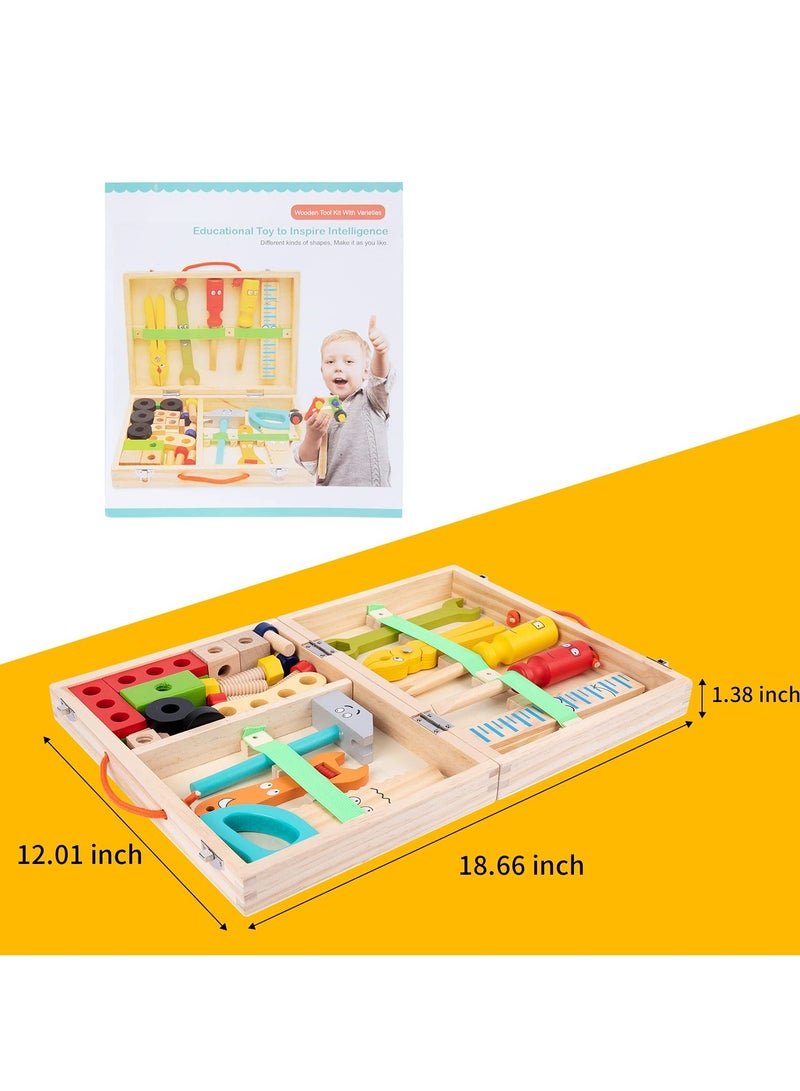 TOY GARDEN Wooden Tool kit for Kid Wooden Tool Box with 35pcs Wooden Tool Kit for Kids Educational Construction Toy Building Toy Set Creative DIY Gift Idea for Toddlers Boys and Girls - Image 4