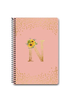 Stylizedd Designer A5 Spiral Notebook Memo Notepad Journal - Custom Monogram Initial Letter Mandala Floral Pattern Alphabet - N - Rose Pink  - Image 1