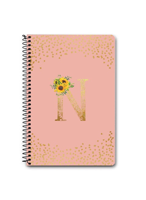 Designer A5 Spiral Notebook Memo Notepad Journal - Custom Monogram Initial Letter Mandala Floral Pattern Alphabet - N - Rose Pink