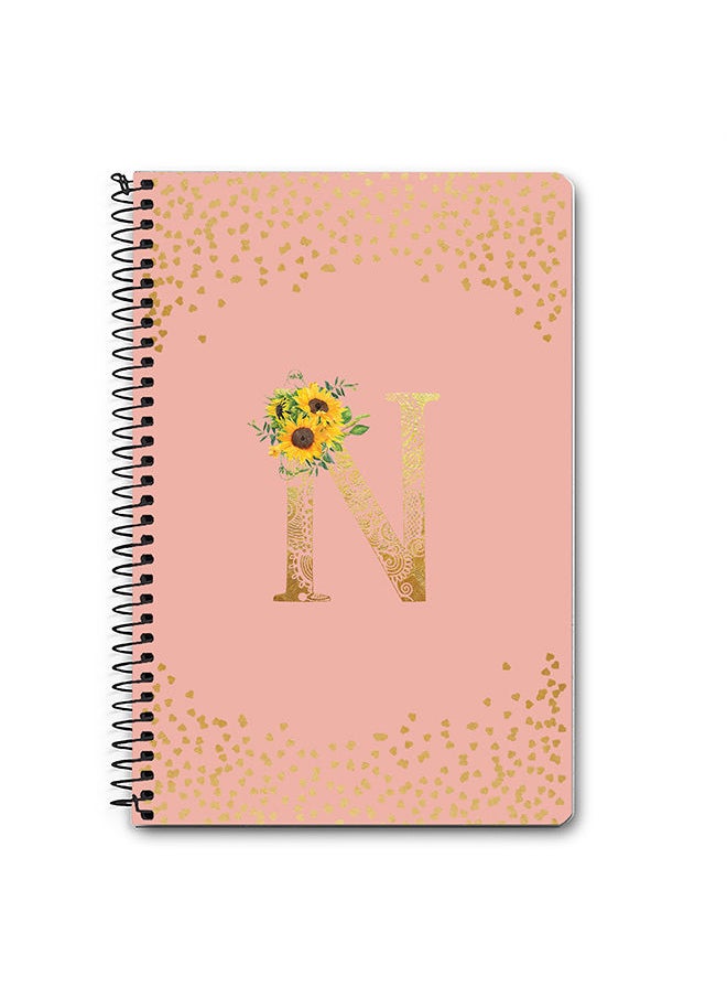 Stylizedd - Designer A5 Spiral Notebook Memo Notepad Journal - Custom Monogram Initial Letter Mandala Floral Pattern Alphabet - N - Rose Pink - Image 1