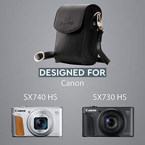 MegaGear Canon PowerShot SX740 HS, SX730 HS Leather Camera Case with Strap - Black - Image 5
