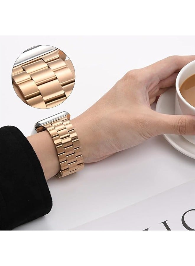 Sthxyfaith Metal Strap Compatible with Apple Watch Strap 45mm 44mm 42mm, Stainless Steel Slim Replacement Band, Compatible with Apple Watch SE Series 9/8/7/6/5/4 SE/iWatch Strap, Silver/Rose Gold - Image 2