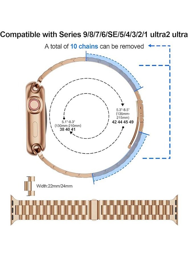 Sthxyfaith Metal Strap Compatible with Apple Watch Strap 45mm 44mm 42mm, Stainless Steel Slim Replacement Band, Compatible with Apple Watch SE Series 9/8/7/6/5/4 SE/iWatch Strap, Silver/Rose Gold - Image 5