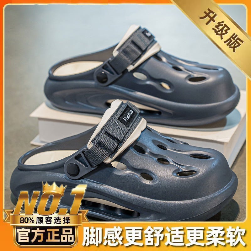 Croc Shoes Men'S Trendy Summer Outer Wear Thick-Soled Non-Slip Beach Sandals For Boys Large Size Toe-Cap Sports Slippers - Image 1