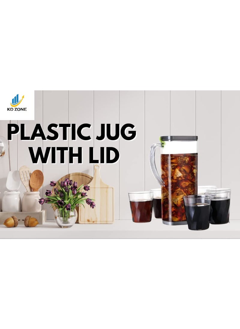 KD ZONE KD ZONE Unbreakable Water Jug Transparent Water Jug Juice Jug Set of 2 Plastic Lid Plastic Water jug for Home use Milk Coffee Tea Juice Beer Jug 2 LiterSet of 2 Clear  - Image 3