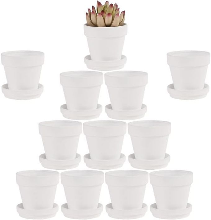 Yishang White Terra Cotta Pots with Saucer 12Pack Large Terracotta Pot Clay Pots 3 Clay Ceramic Pottery Planter Cactus Flower Pots Succulent Pot with Drainage Hole