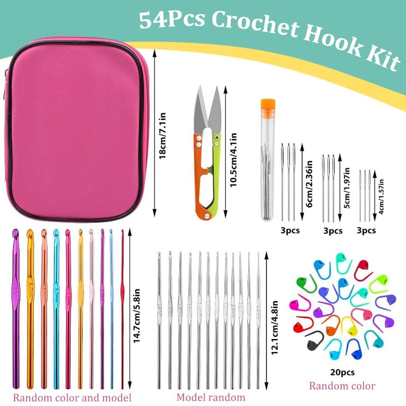 HASTHIP Aluminium 54Pcs Crochet Needles SetErgonomic Crochet Hooks Kit With Storage CaseCrochet Hooks Needles Set Stitch Marker Diy Craft Hand Knitting Craft Art Tools For BeginnersAssorted - Image 2