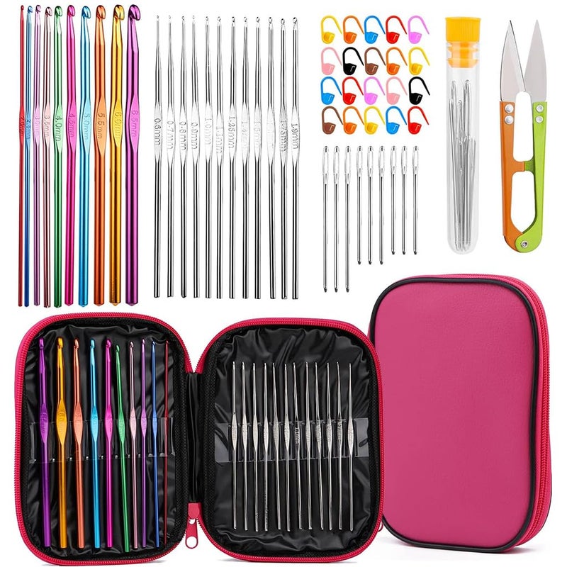 HASTHIP Aluminium 54Pcs Crochet Needles SetErgonomic Crochet Hooks Kit With Storage CaseCrochet Hooks Needles Set Stitch Marker Diy Craft Hand Knitting Craft Art Tools For BeginnersAssorted - Image 1