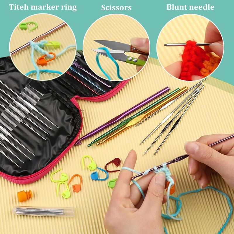HASTHIP Aluminium 54Pcs Crochet Needles SetErgonomic Crochet Hooks Kit With Storage CaseCrochet Hooks Needles Set Stitch Marker Diy Craft Hand Knitting Craft Art Tools For BeginnersAssorted - Image 5