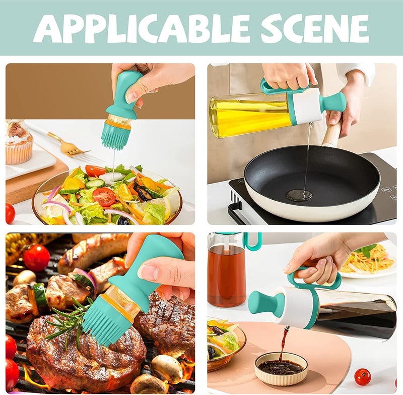 Hidak 2 in 1 Glass Olive Oil Dispenser Bottle with Silicone Brush OilHoneyVinegar Dispenser Bottle for Kitchen Cooking Frying Baking BBQ Pancake Air Fryer Marinating 550 Ml Multi Color - Image 4