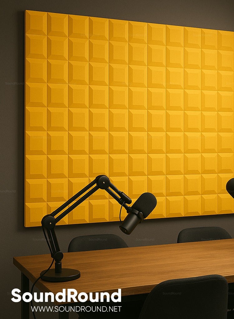 ساوند راوند ألواح الفوم الصوتي SoundRound مقاس 12×12×1 بوصة – عزل صوت احترافي بتصميم 9Block – للتحكم في الصدى ومعالجة السينما المنزلية – ألواح عالية الكثافة – 12 قطعة - لون اصفر - Image 3