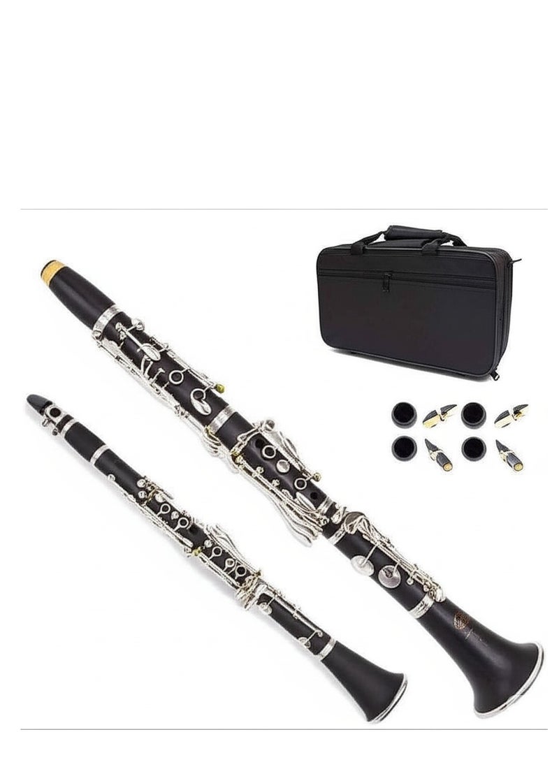 Generic MegArya Student B♭ Clarinet – 17-Key Beginner Clarinet with Ebonite Body & Nickel-Plated Keys, Includes 2 Barrels, Cleaning Cloth, and Gloves – Ideal for School Band & Orchestra (Black) - Image 1