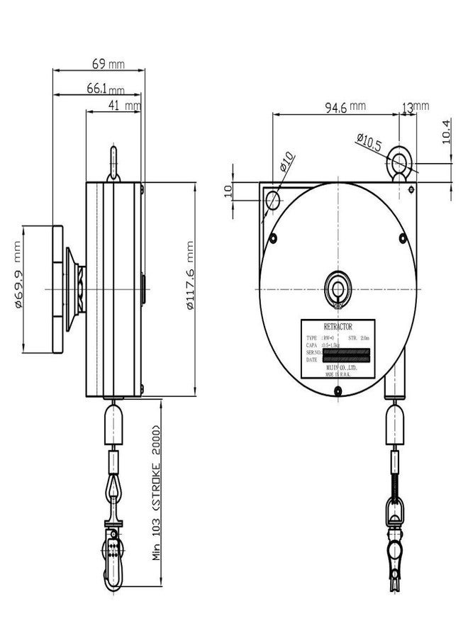 Mijin Tigon RW-0 Retractable Spring/Tool Balancer with Steel Cable, (Load Capacity: 0.5-1.5 kg/1.1-3.3 lbs) - Image 4