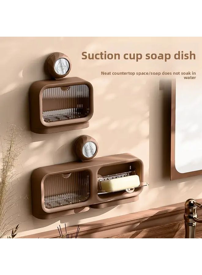 Vintage Suction Cup Soap Dish Single Cell No Drill Wall Mounted Bathroom Organizer With Flip Top Lid Durable Plastic Space Saving Design For Soap Toothbrushes And Toiletries Retro Style - Image 1