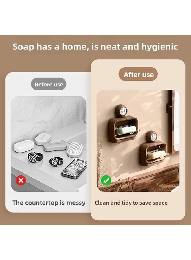Vintage Suction Cup Soap Dish Single Cell No Drill Wall Mounted Bathroom Organizer With Flip Top Lid Durable Plastic Space Saving Design For Soap Toothbrushes And Toiletries Retro Style - Image 4