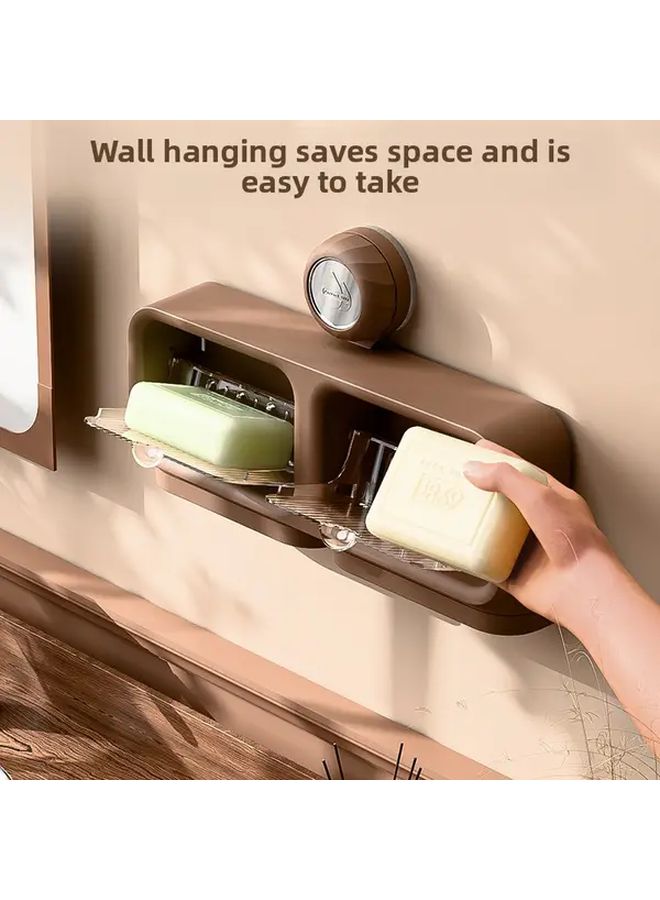 Vintage Suction Cup Soap Dish Single Cell No Drill Wall Mounted Bathroom Organizer With Flip Top Lid Durable Plastic Space Saving Design For Soap Toothbrushes And Toiletries Retro Style - Image 2