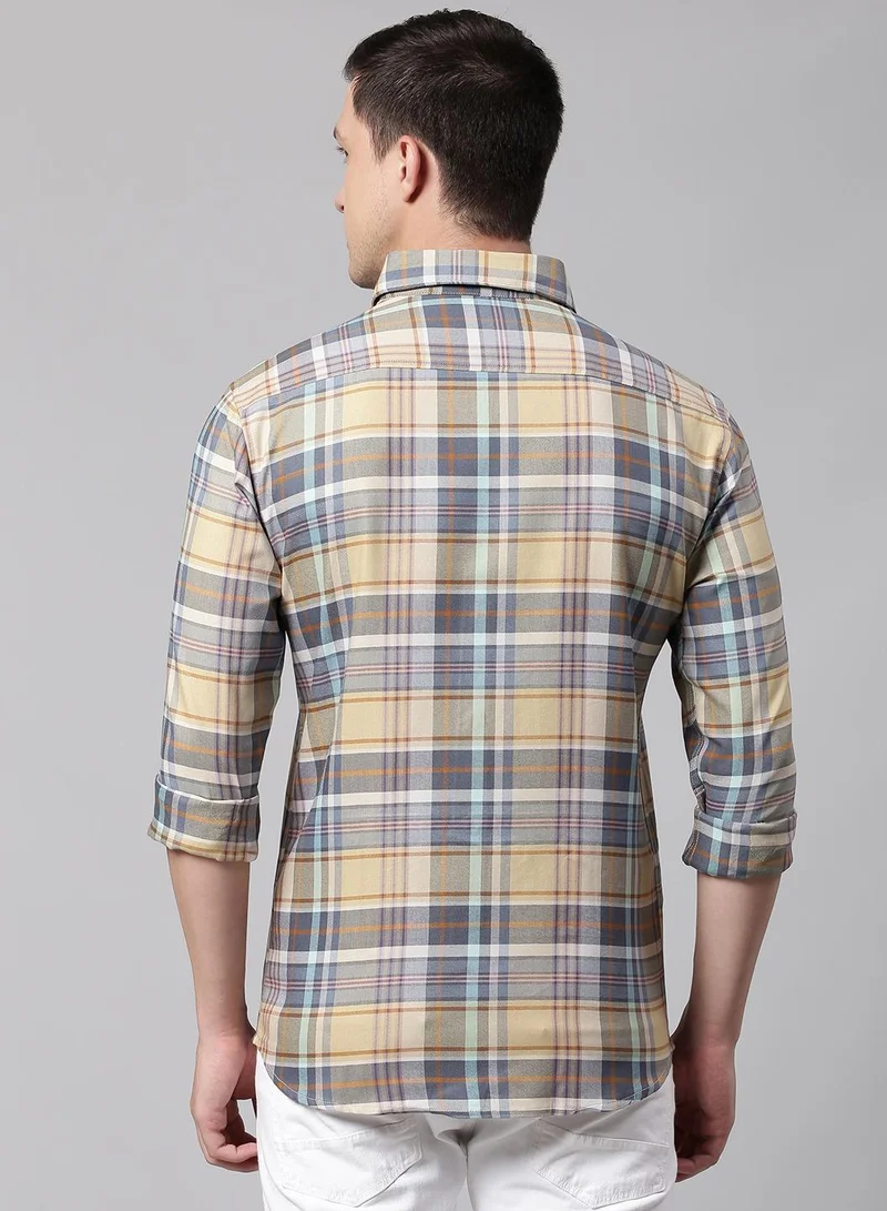 Dennis Lingo Slim Fit Orange Men's Checkered Shirt, Spread Collar, Full Sleeves, 100% Cotton,