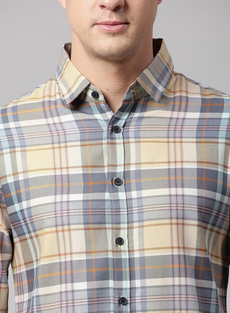 Dennis Lingo Slim Fit Orange Men's Checkered Shirt, Spread Collar, Full Sleeves, 100% Cotton, - Image 5
