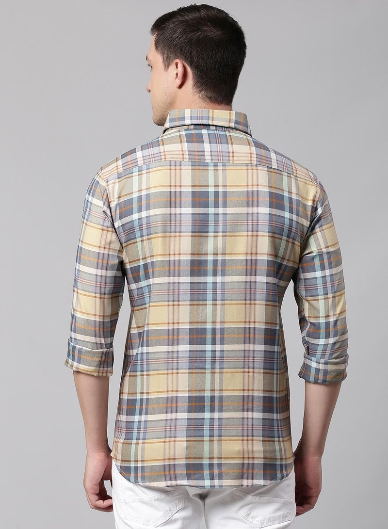 Dennis Lingo Slim Fit Orange Men's Checkered Shirt, Spread Collar, Full Sleeves, 100% Cotton, - Image 2