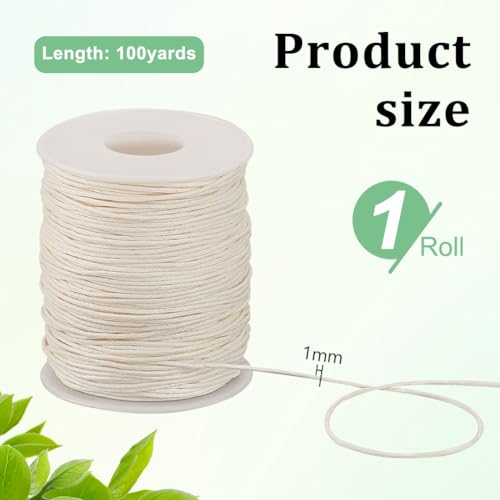 PH PandaHall 1mm Waxed Cotton Cord 100 Yards Beading String Thread Wax Cord for Braid Bracelet Necklace Jewelry DIY Craft Macrame Making Glass Vase Floral Arrangement Beige Color - Image 3