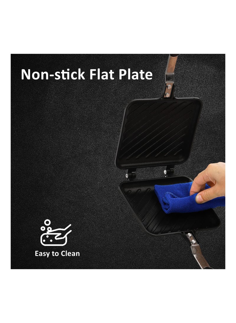 SYOSI Sandwich Maker, Non-stick Grilled Sandwich and Panini Maker Pan with Handle, Stovetop Toasted Sandwich Maker Aluminum Flip Pan for Home Kitchen - Image 5