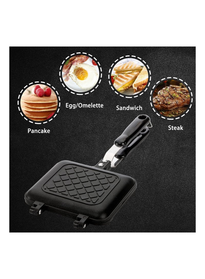 SYOSI Sandwich Maker, Non-stick Grilled Sandwich and Panini Maker Pan with Handle, Stovetop Toasted Sandwich Maker Aluminum Flip Pan for Home Kitchen - Image 4