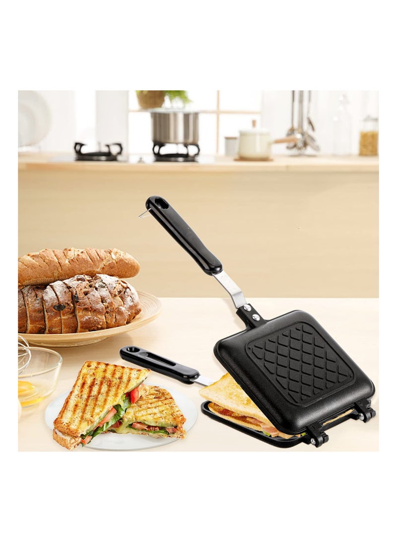 SYOSI Sandwich Maker, Non-stick Grilled Sandwich and Panini Maker Pan with Handle, Stovetop Toasted Sandwich Maker Aluminum Flip Pan for Home Kitchen - Image 2