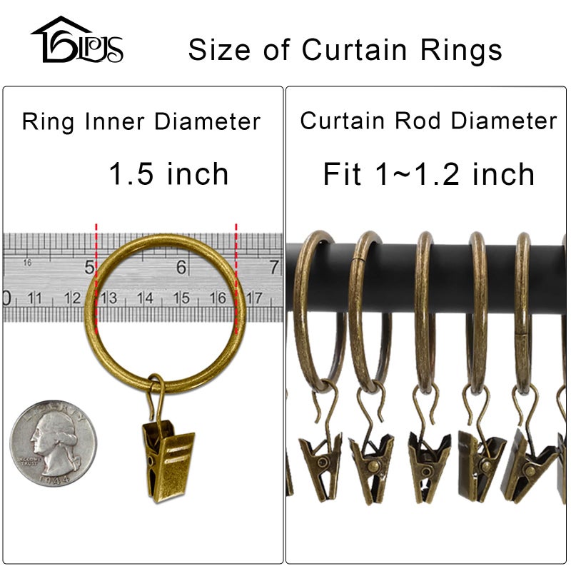 LLPJS 20 Pack Metal Curtain Rings with Clips, Curtain Clip Rings Hooks for Hanging Drapery Drapes Bows, Curtain Rod Rings 1.5 inch Interior Diameter, Bronze - Image 3