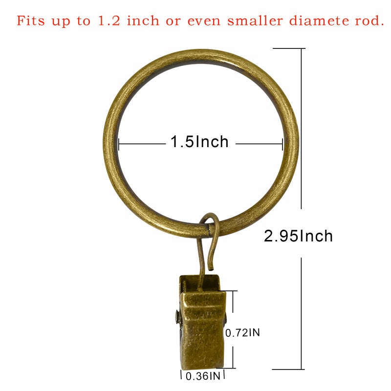 LLPJS 20 Pack Metal Curtain Rings with Clips, Curtain Clip Rings Hooks for Hanging Drapery Drapes Bows, Curtain Rod Rings 1.5 inch Interior Diameter, Bronze - Image 2