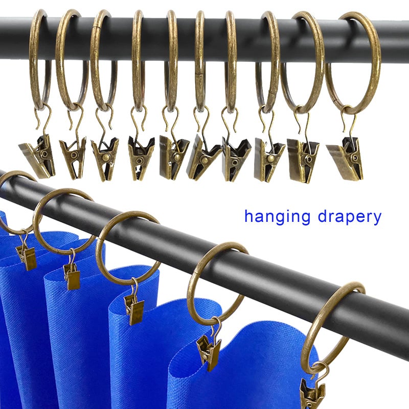 LLPJS 20 Pack Metal Curtain Rings with Clips, Curtain Clip Rings Hooks for Hanging Drapery Drapes Bows, Curtain Rod Rings 1.5 inch Interior Diameter, Bronze - Image 4