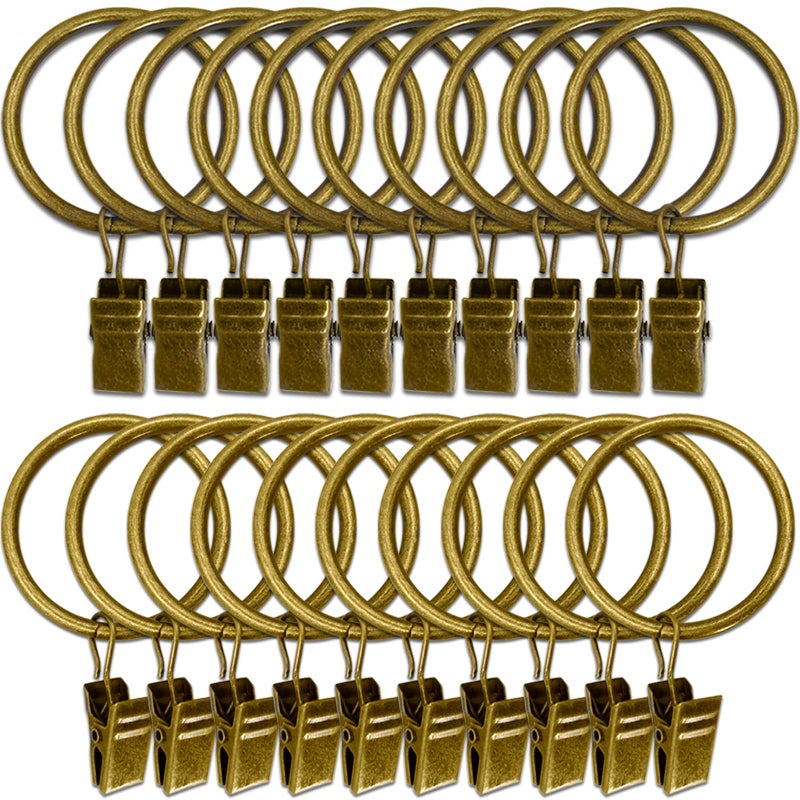 LLPJS 20 Pack Metal Curtain Rings with Clips, Curtain Clip Rings Hooks for Hanging Drapery Drapes Bows, Curtain Rod Rings 1.5 inch Interior Diameter, Bronze - Image 1