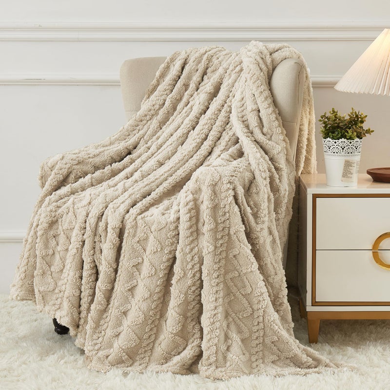 Aganear Fleece Twin Blanket - 3D Stylish Design  Lightweight Blanket Super Soft  Fluffy  Warm  Decorative Present for All Seasons  Portable Throw Blankets for Couch  Sofa  Bed  Car(60""?80""  Khaki) - Image 2