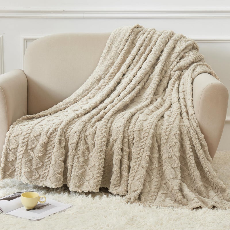 Aganear Fleece Twin Blanket - 3D Stylish Design  Lightweight Blanket Super Soft  Fluffy  Warm  Decorative Present for All Seasons  Portable Throw Blankets for Couch  Sofa  Bed  Car(60""?80""  Khaki) - Image 3