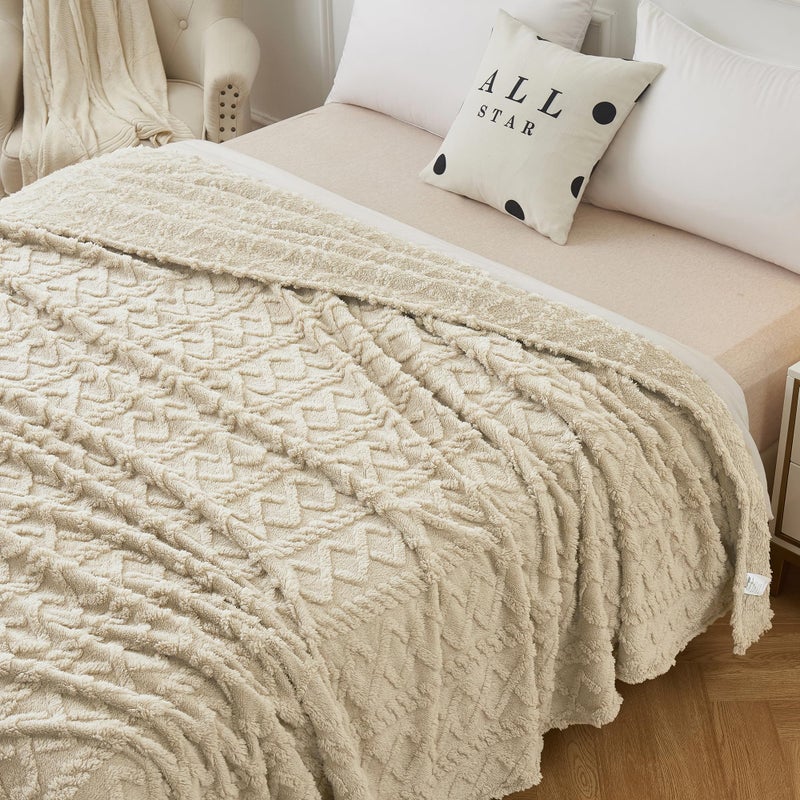 Aganear Fleece Twin Blanket - 3D Stylish Design  Lightweight Blanket Super Soft  Fluffy  Warm  Decorative Present for All Seasons  Portable Throw Blankets for Couch  Sofa  Bed  Car(60""?80""  Khaki) - Image 1