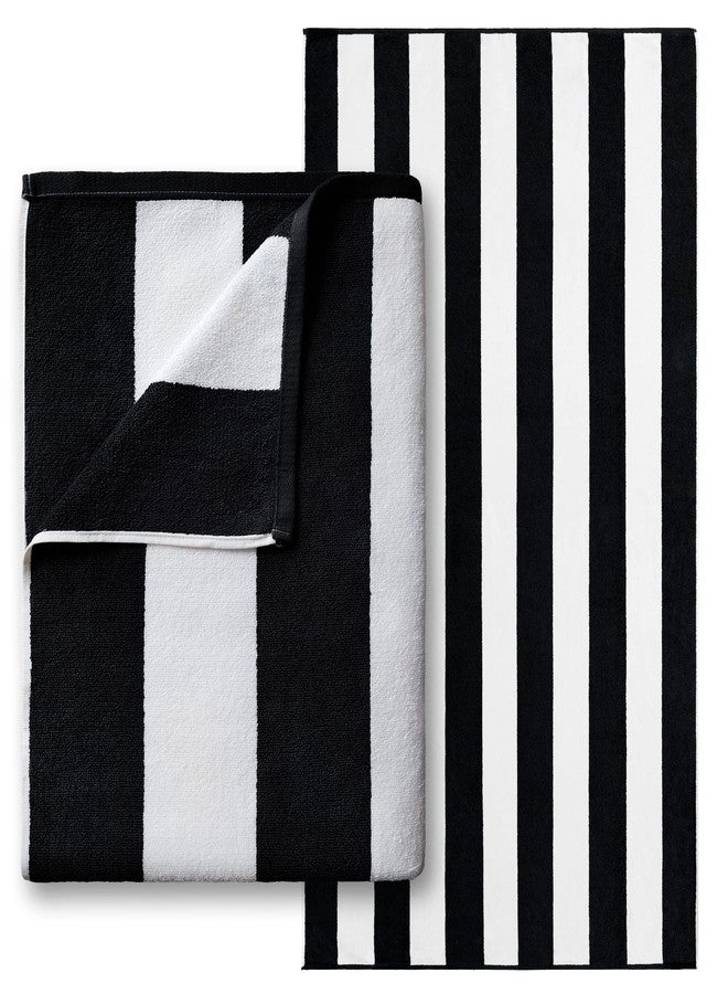 Beachland Luxury Large Beach Towel 40 x 72 inch - Extra Soft Cabana Stripe Hotel and Resort Style - Terry Yarn Dyed 100% Cotton (Black 1 Towel) - Image 1