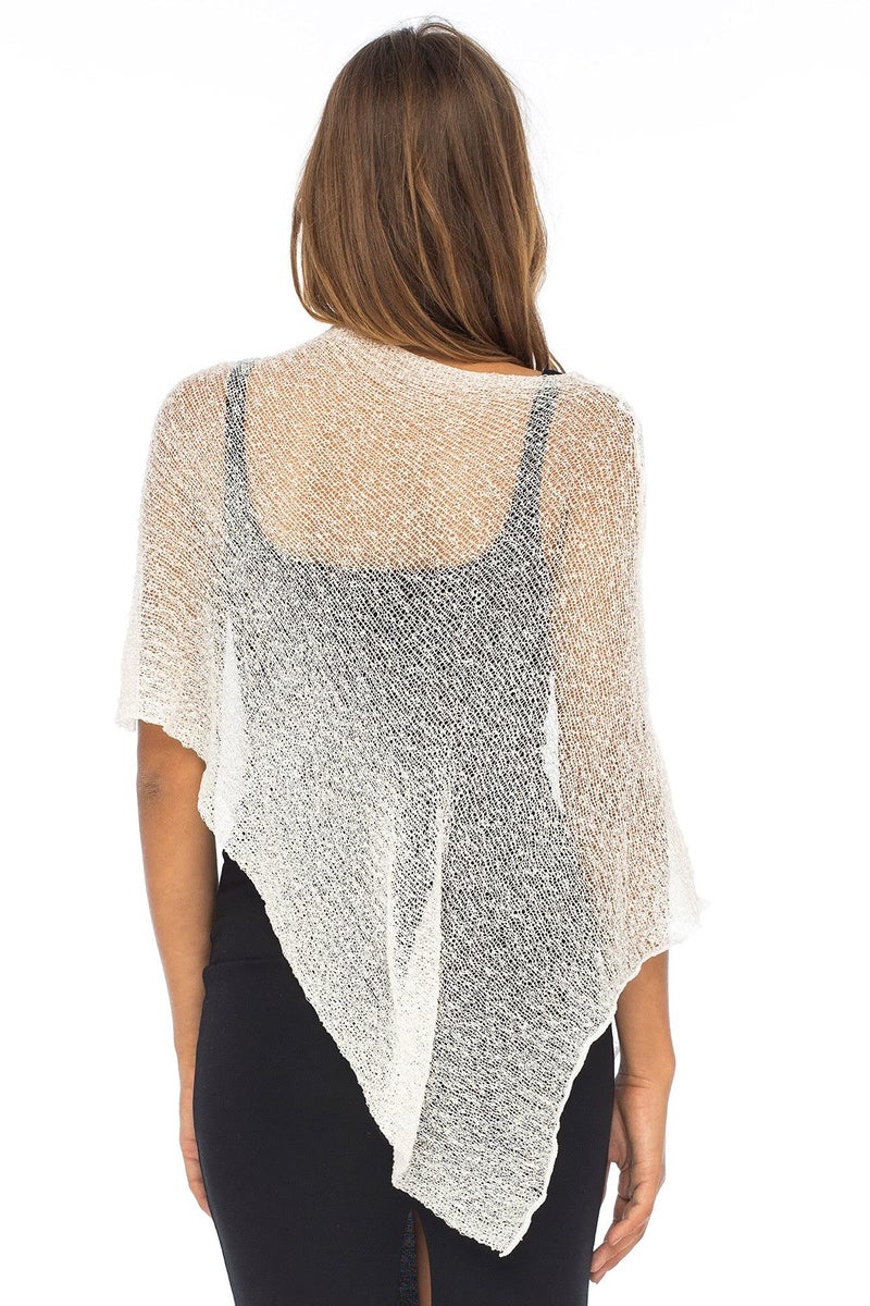 Back From Bali Womens Sheer Poncho Shrug Bolero, Lightweight Summer Shrug Pullover Sweater Cream/Off White - Image 2