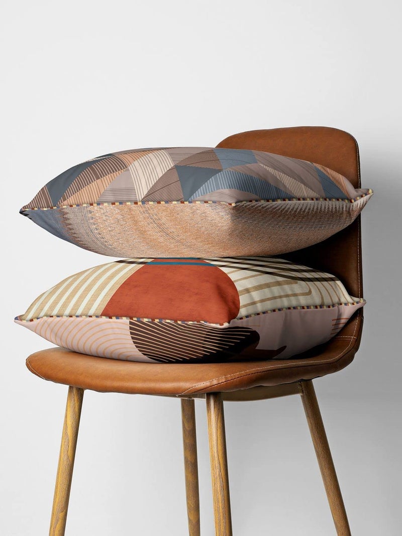 BIANCA Designer Reversible Printed Silk Linen Cushion Covers -2pc 16 X16 Set (Suzane) | with Contrast Front & Back Digital Print | Hidden Zipper Abstract-Geometric-Earthy/Beige - Image 2