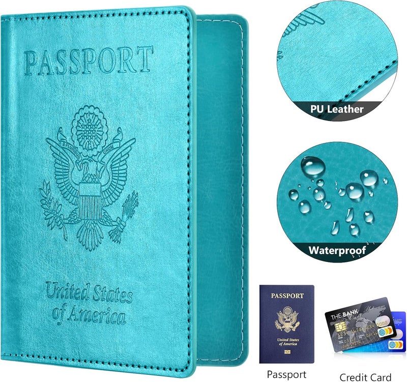 Eoehro Passport and Vaccine Card Holder Combo with Vaccine Card Slot, Passport Wallet, Passport Cover/ Case for Women and Men(AK-turquoise) - Image 4